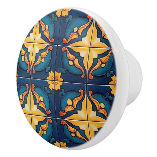 Blue Yellow and Orange Pattern  Keramische Knop (Rechts)