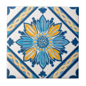 Blue Yellow Azulejo Mediterranean Floral Home Deco Tegeltje (Voorkant)