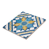 Blue Yellow Azulejo Mediterranean Floral Home Deco Tegeltje (Zijkant)