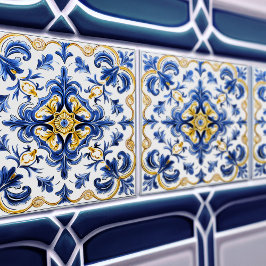 Blue & Yellow Azulejo Talavera Ceramic Tile Tegeltje
