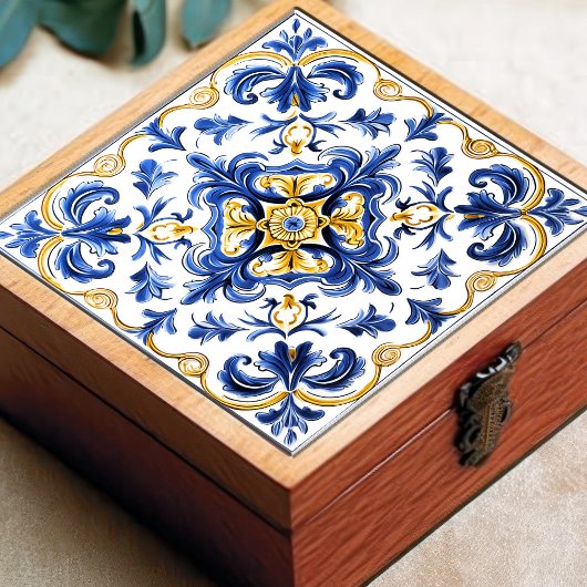 Blue & Yellow Azulejo Talavera Ceramic Tile Tegeltje