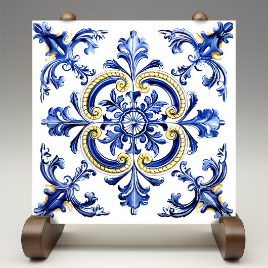 Blue & Yellow Azulejo Talavera Ceramic Tile Tegeltje