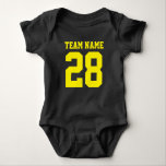 Blue Yellow Baby Football Jersey Sports Romper<br><div class="desc">Cute football jersey bodysuit voor baby. Mam en vader houden van sport. Het is alleen maar normaal dat de baby ook. Cute baby body suit is blauw en geel. Je kunt de naam en het spelernummer op de voor- en achterkant van de trui aanpassen. Niet alleen voor football ventilatoren. Elk...</div>