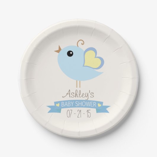 Blue & Yellow Bird Baby shower Papieren Bordje (Voorkant)
