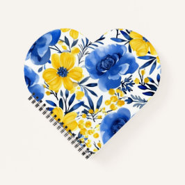 Blue & Yellow Blossom Heart Notitieboek