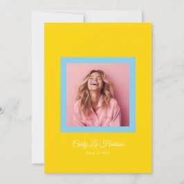 Blue Yellow Bold Minimal High School Photo Grad Aankondiging
