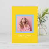 Blue Yellow Bold Minimal High School Photo Grad Aankondiging (Staand voorkant)