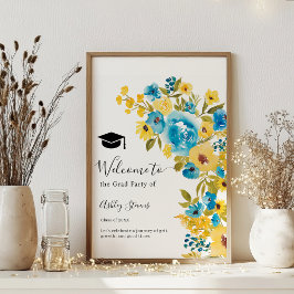 Blue Yellow Bold Wildflower Afstuderen Welkom Poster