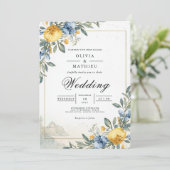 Blue Yellow Botanical Arch Wedding Kaart (Staand voorkant)