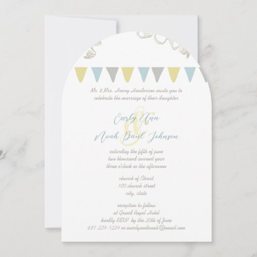 Blue & Yellow Bunting Pennant Wedding Invitations Kaart (Voorkant)