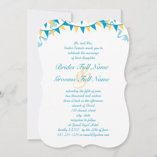 Blue & Yellow Bunting Pennant Wedding Invitations Kaart (Voorkant)