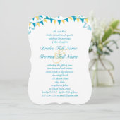 Blue & Yellow Bunting Pennant Wedding Invitations Kaart (Staand voorkant)