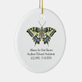 Blue Yellow Butterfly Memorial Keepslag Keramisch Ornament (Rechts)