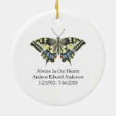 Blue Yellow Butterfly Memorial Keepslag Keramisch Ornament (Achterkant)
