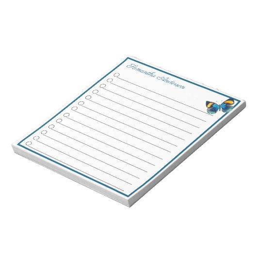 Blue Yellow Butterfly Trail Persoonlijke naam Notitieblok (Linkerzijde)