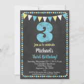 Blue Yellow Chalkboard 3Birthday Invitation Kaart (Voorkant)