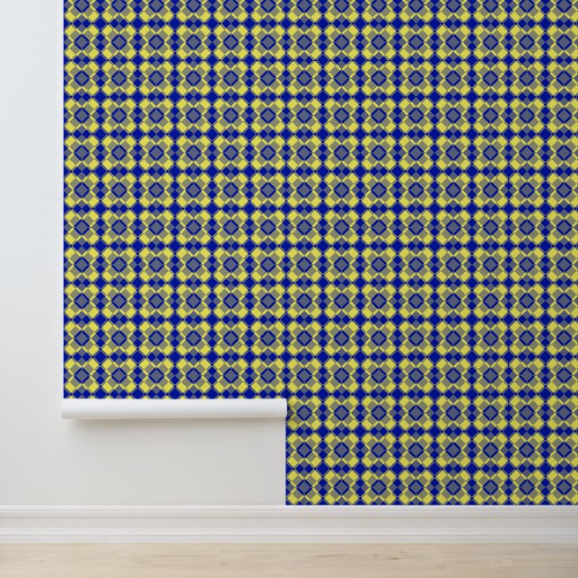 Blue Yellow Checker Argyle Pattern Behang (Applicatie)