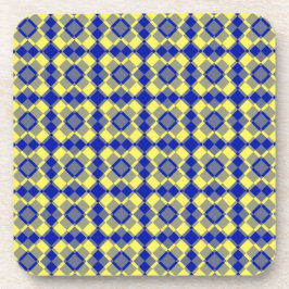 Blue Yellow Checker Argyle Pattern Bier Onderzetter