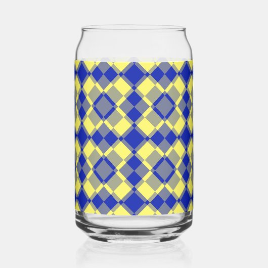 Blue Yellow Checker Argyle Pattern Blikvorm Glas (Links)