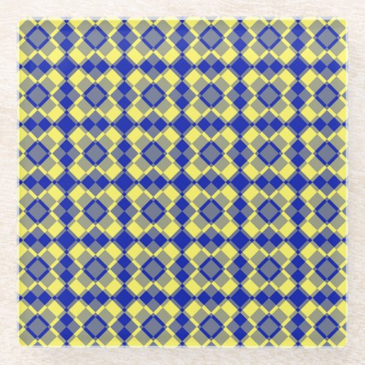Blue Yellow Checker Argyle Pattern Glazen Onderzetter (Voorkant)