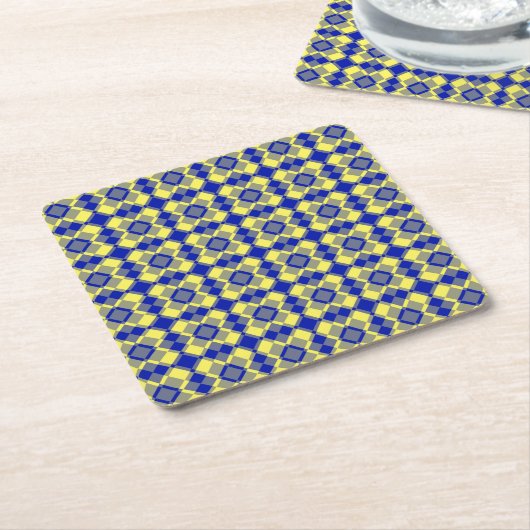 Blue Yellow Checker Argyle Pattern Kartonnen Onderzetters (Schuin)