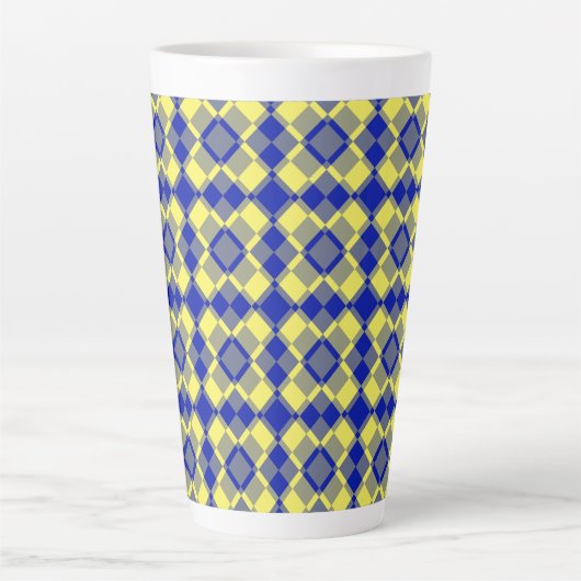 Blue Yellow Checker Argyle Pattern Latte Mok (Voorkant)