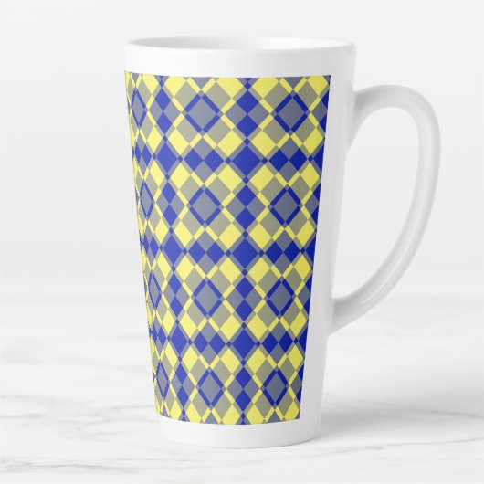 Blue Yellow Checker Argyle Pattern Latte Mok (Rechts)