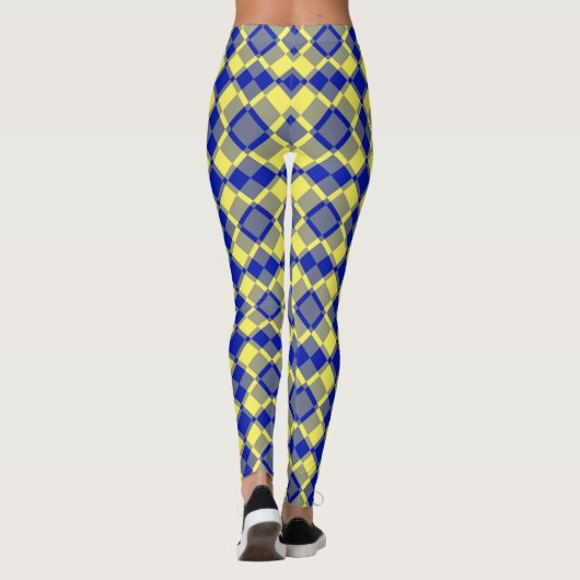 Blue Yellow Checker Argyle Pattern Leggings (Achterkant)