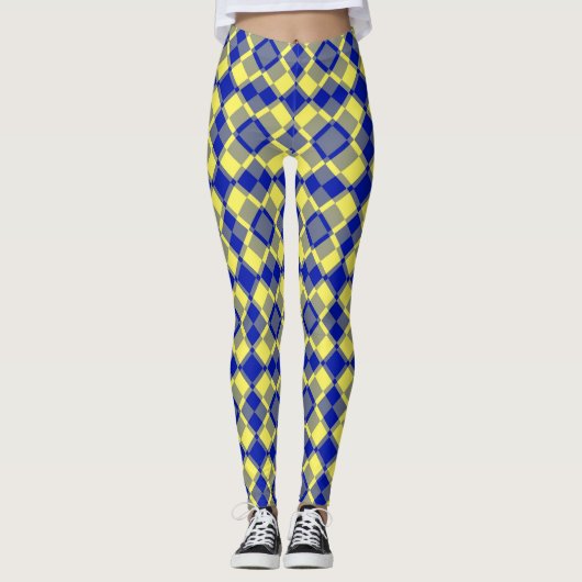 Blue Yellow Checker Argyle Pattern Leggings (Voorkant)