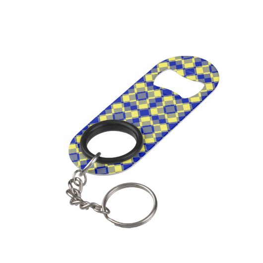 Blue Yellow Checker Argyle Pattern Mini Flessenopener (Achterkant Gekanteld)