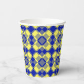 Blue Yellow Checker Argyle Pattern Papieren Bekers (Achterkant)