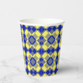 Blue Yellow Checker Argyle Pattern Papieren Bekers (Rechts)
