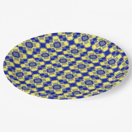 Blue Yellow Checker Argyle Pattern Papieren Bordje (Gekanteld)