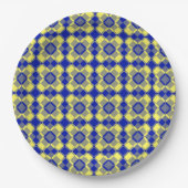 Blue Yellow Checker Argyle Pattern Papieren Bordje (Voorkant)