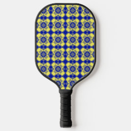 Blue Yellow Checker Argyle Pattern Pickleball Paddle