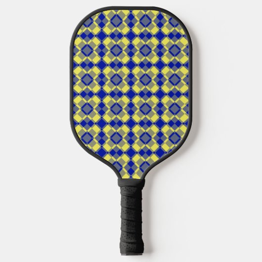 Blue Yellow Checker Argyle Pattern Pickleball Paddle (Voorkant)