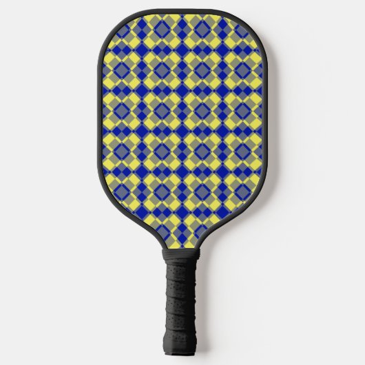 Blue Yellow Checker Argyle Pattern Pickleball Paddle (Achterkant)