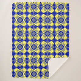 Blue Yellow Checker Argyle Pattern Sherpa Deken