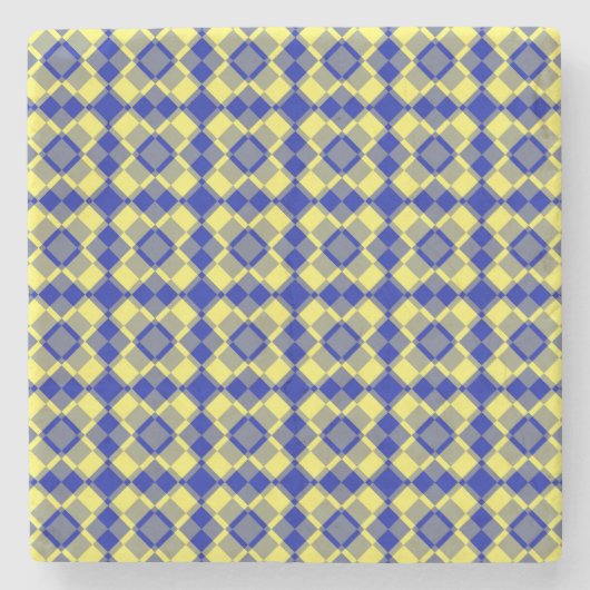 Blue Yellow Checker Argyle Pattern Stenen Onderzetter (Voorkant)