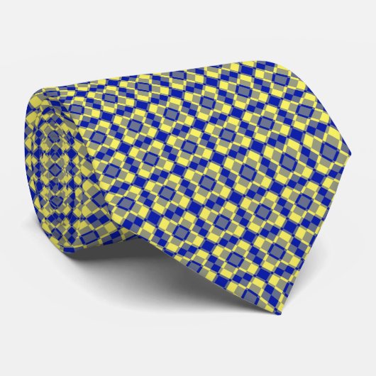 Blue Yellow Checker Argyle Pattern Stropdas (Opgerold)