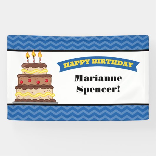 Blue Yellow Chevron Cake Birthday Banner (Horizontaal)