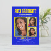 Blue Yellow Class of 2013 Afstuderen Foto Invite Kaart (Staand voorkant)