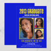 Blue Yellow Class of 2013 Afstuderen Foto Invite Kaart (Voorkant / Achterkant)