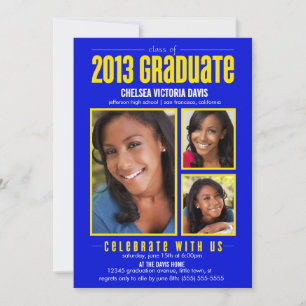 Blue Yellow Class of 2013 Afstuderen Foto Invite Kaart