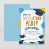 Blue Yellow Colorful Graduation Party Invitation Kaart (Voorkant / Achterkant)
