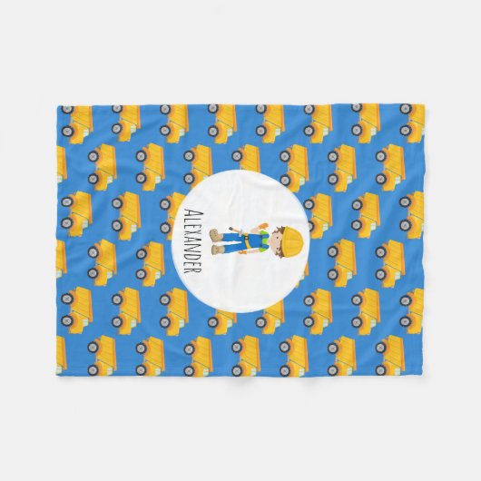 Blue Yellow Dump Truck Boy Construction Worker Fleece Deken (Voorkant (Horizontaal))