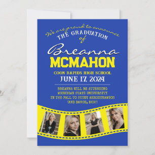 Blue & Yellow Filmstrip Afstuderen Aankondiging