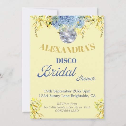 Blue Yellow Floral Disco Vrijgezellenfeest Kaart (Voorkant)