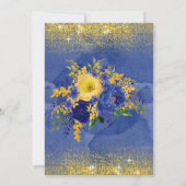 Blue Yellow Floral Gold Glitter Engagement Party Kaart (Achterkant)