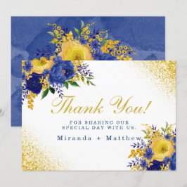 Blue Yellow Floral Gold Weddenschap Bedankt kaarte Kaart